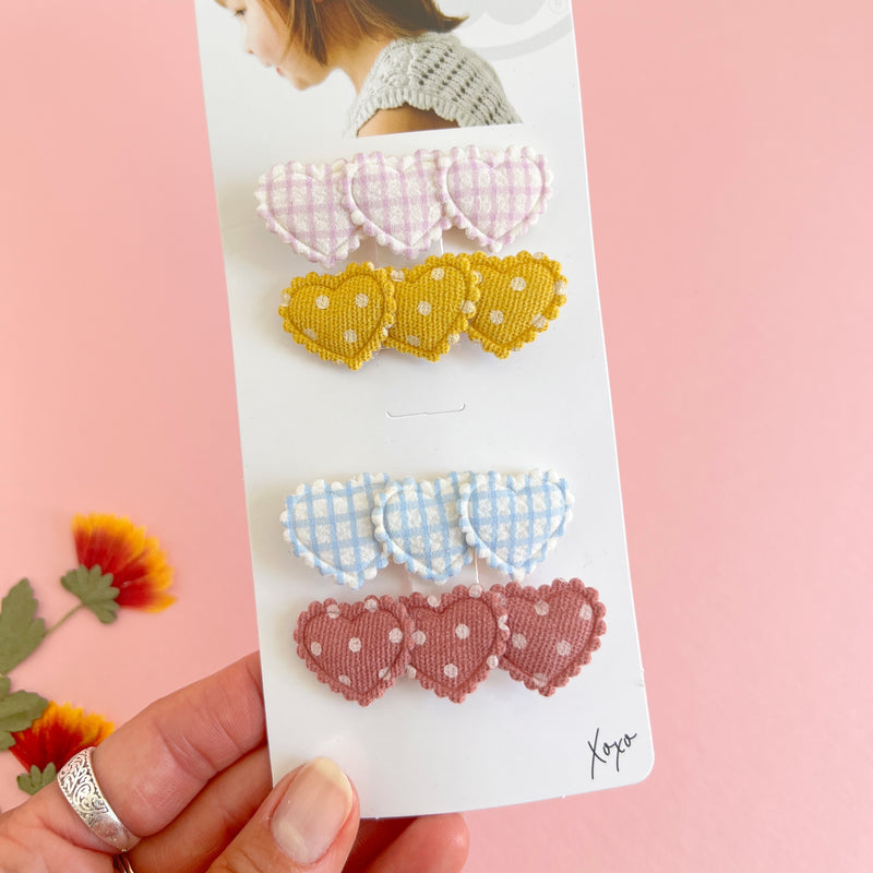 4PK NOVELTY CLIPS: gingham & dot hearts