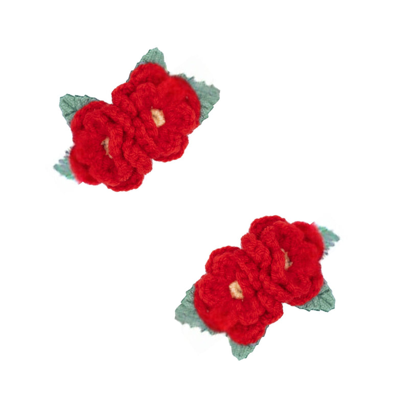 2PK NOVELTY CLIPS: crochet flower red