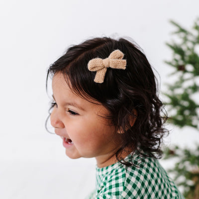 2PK NOVELTY CLIPS: mini knit bows fawn