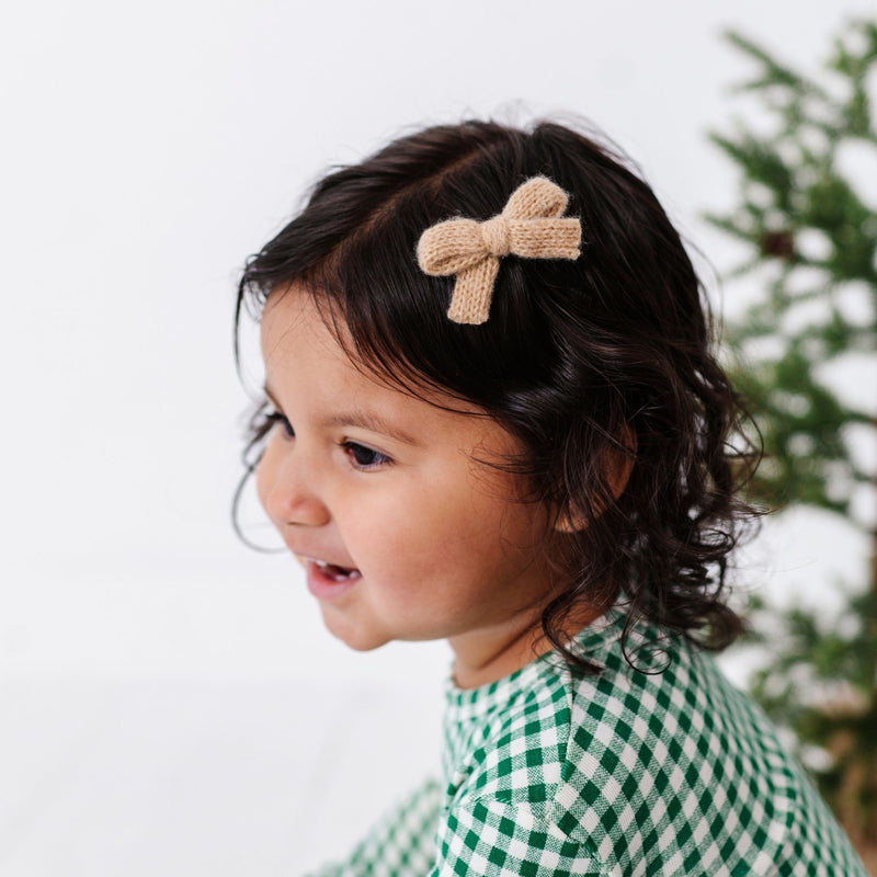 2PK NOVELTY CLIPS: mini knit bows fawn