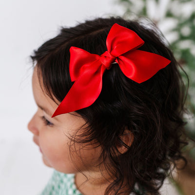 2PK SATIN BABY BLOOM CLIPS: red