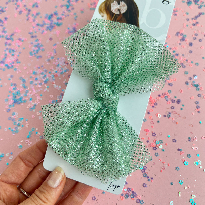 TULLE FAB CLIP: sage sparkle