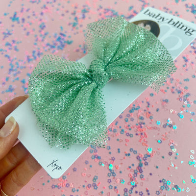 TULLE FAB CLIP: sage sparkle