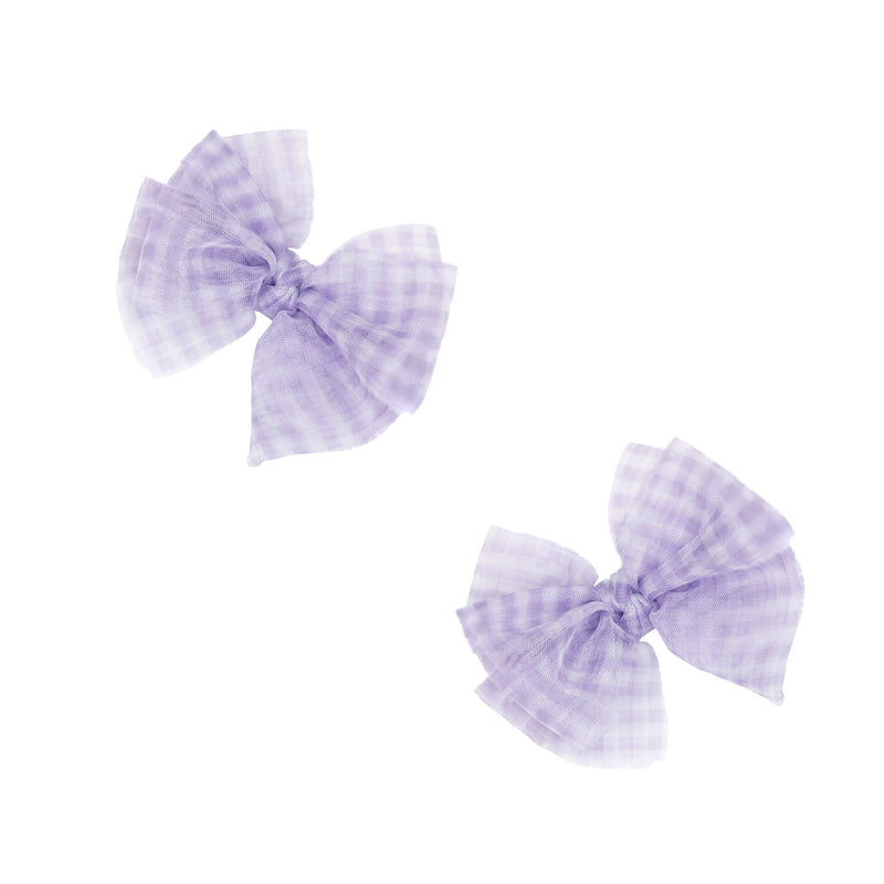 2PK TULLE BABY FAB CLIPS: light orchid gingham