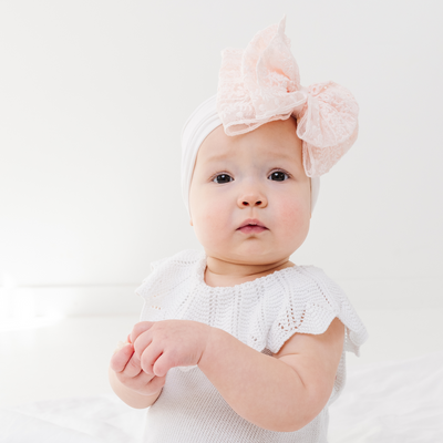 NOVELTY CLASSIC BOW: ballet pink embroidered lace