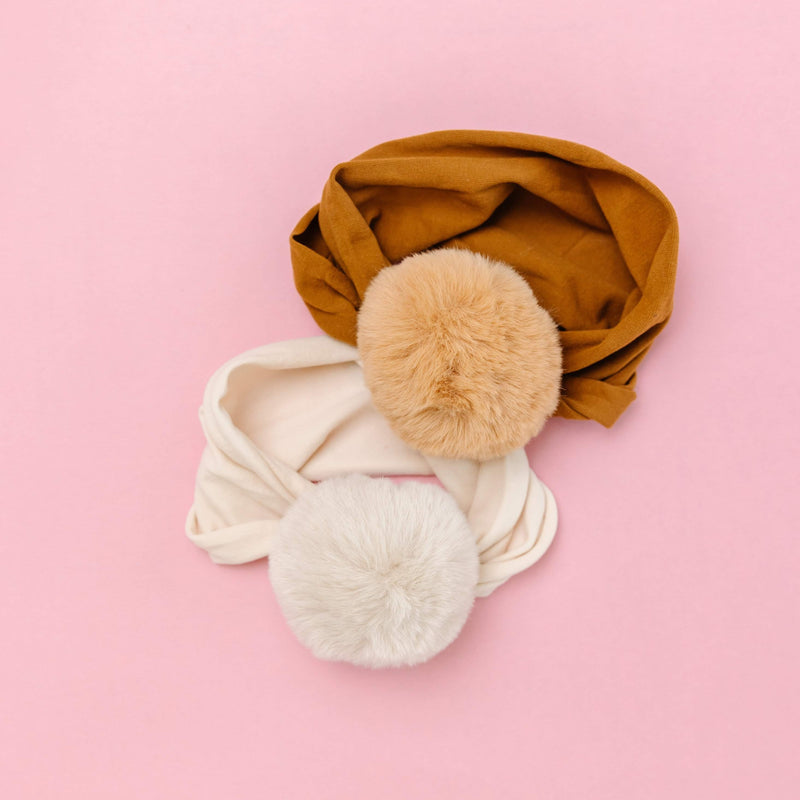 Soft Nylon Headband with Faux Luxe Fur Pom One Size: camel-Baby Bling Bows