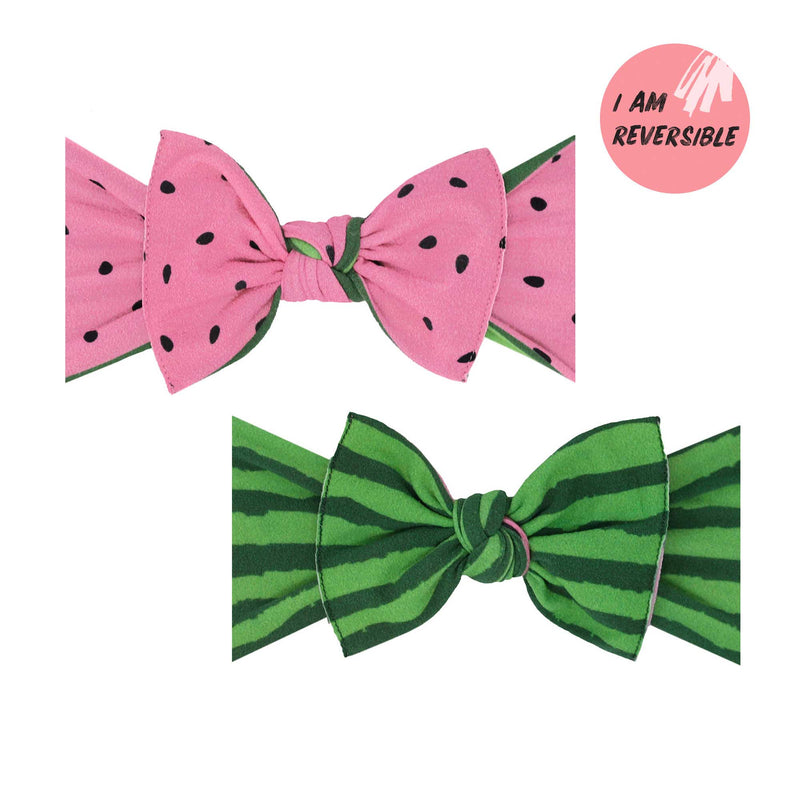 Soft Printed Nylon Headband REVERSE-A-BOW KNOT One Size: watermelon seeds-Baby Bling Bows