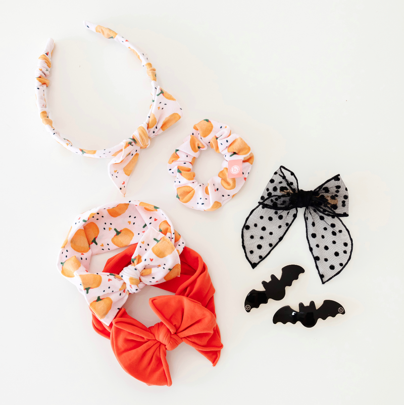 PRINTED TIED HARD HEADBAND: pumpkin